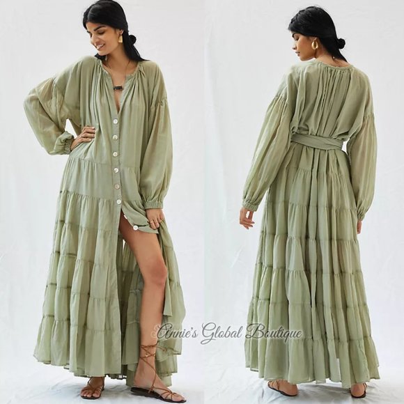 RARE NWT ANTHROPOLOGIE Erika Peña Ruffled Maxi Dress. One-Size - Picture 8 of 16